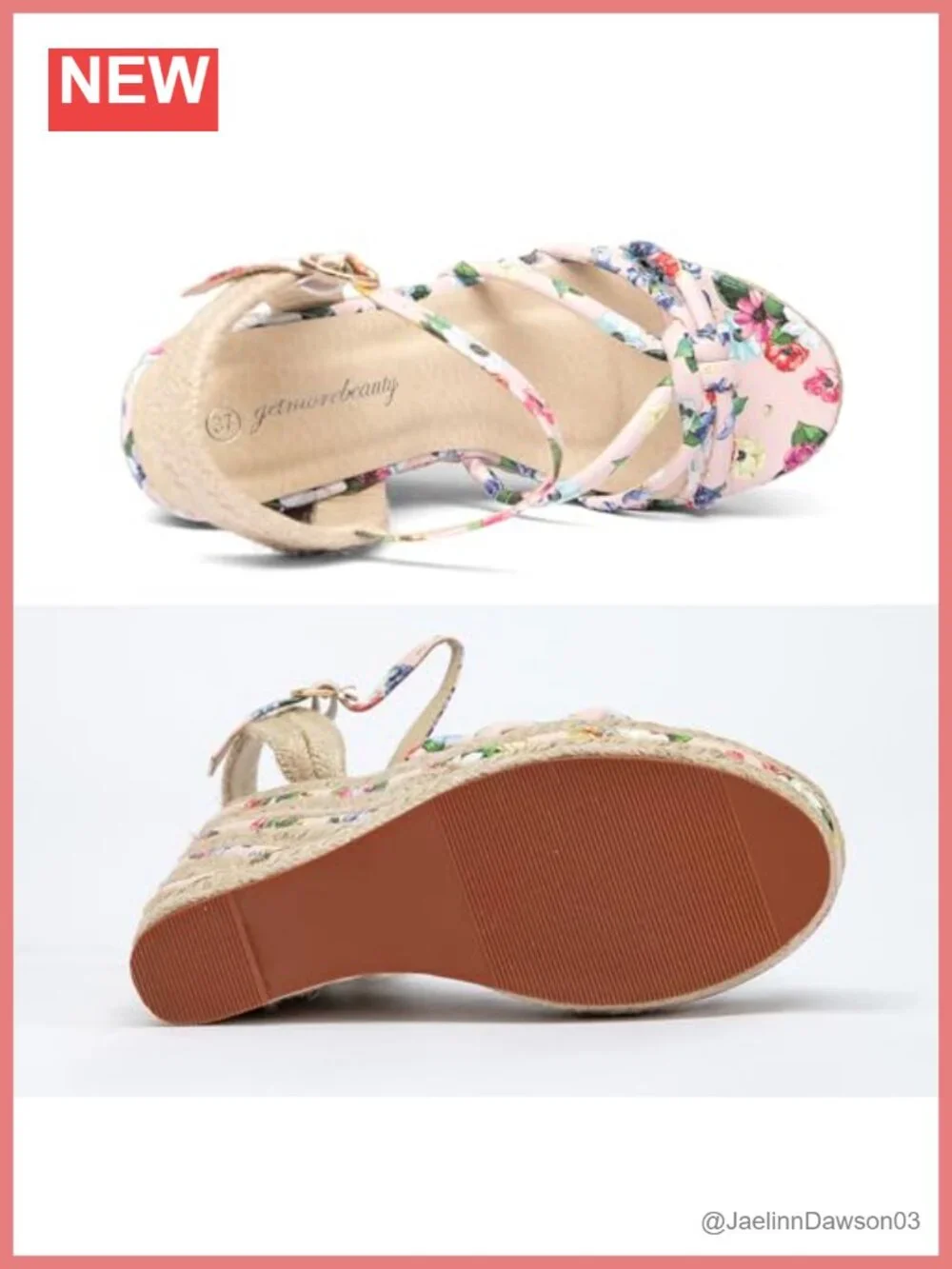 Womens Espadrille Wedge Sandals Flower Pattern Ankle Strap Open Toe PU Platform